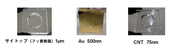 サイトップ、Au、CNTの自立薄膜写真